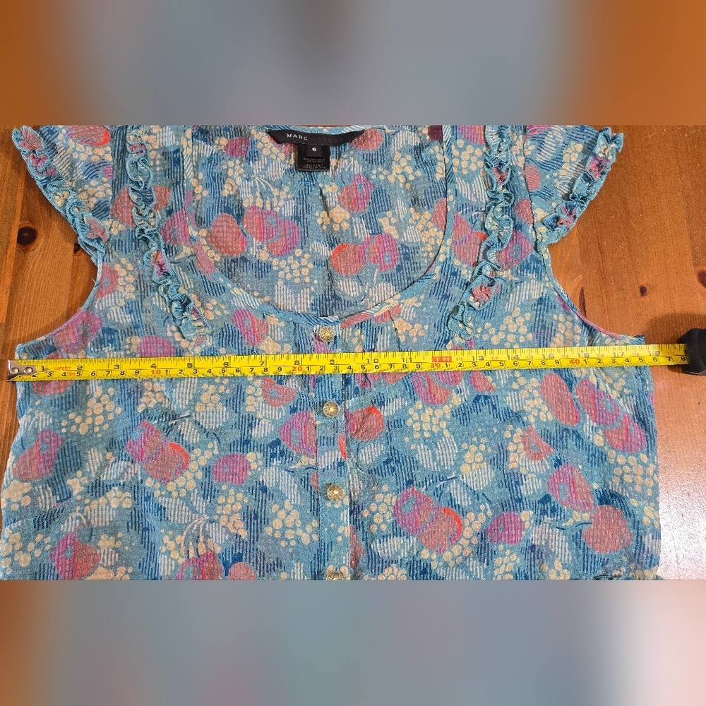 Marc Jacobs Blue Floral Ruffle Button-Front Blouse - Picture 5 of 12